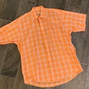 Men’s Burberry Orange Plaid Button Down Large